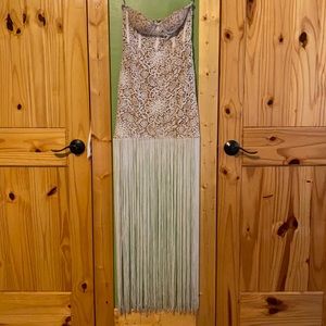 Miss Circle white floral strapless gown